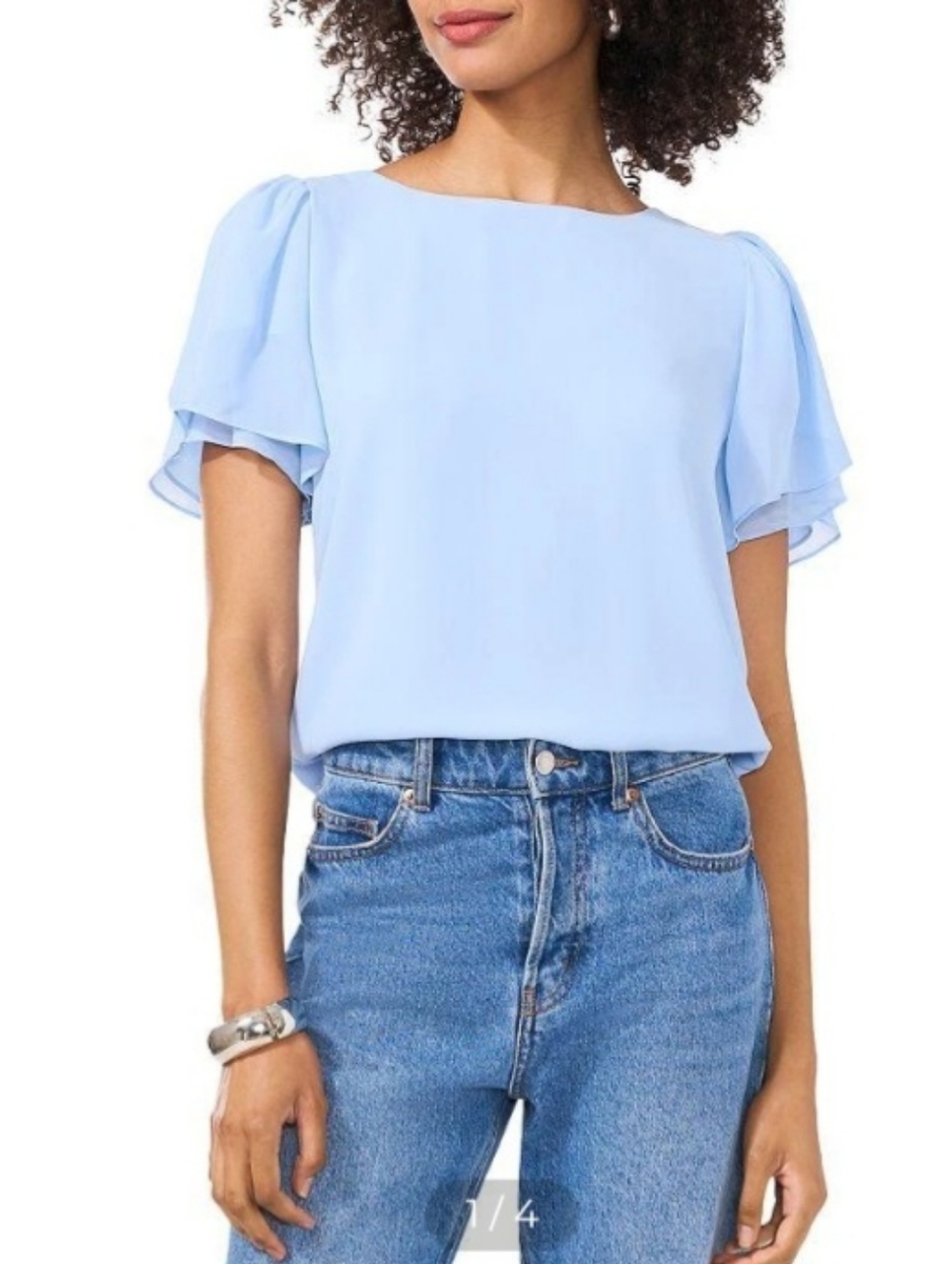 VINCE CAMUTO " Light Blue Flutter Sleeve Women's Top -